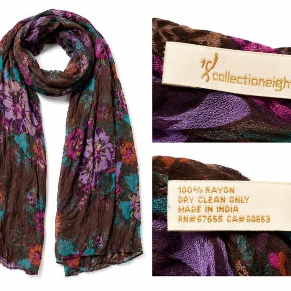 Collection Eighteen Floral Crinkle Rayon Lightweight Long Scarf
